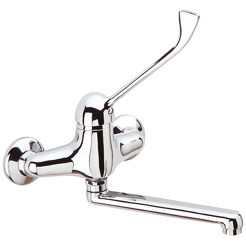 WALL-MOUNTED CHROME MIXER WITH CLINICAL LEVER