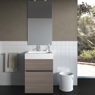 Mobile singolo composta da top lavabo cm. 61 e base poltrona con ruote - bianco tranche