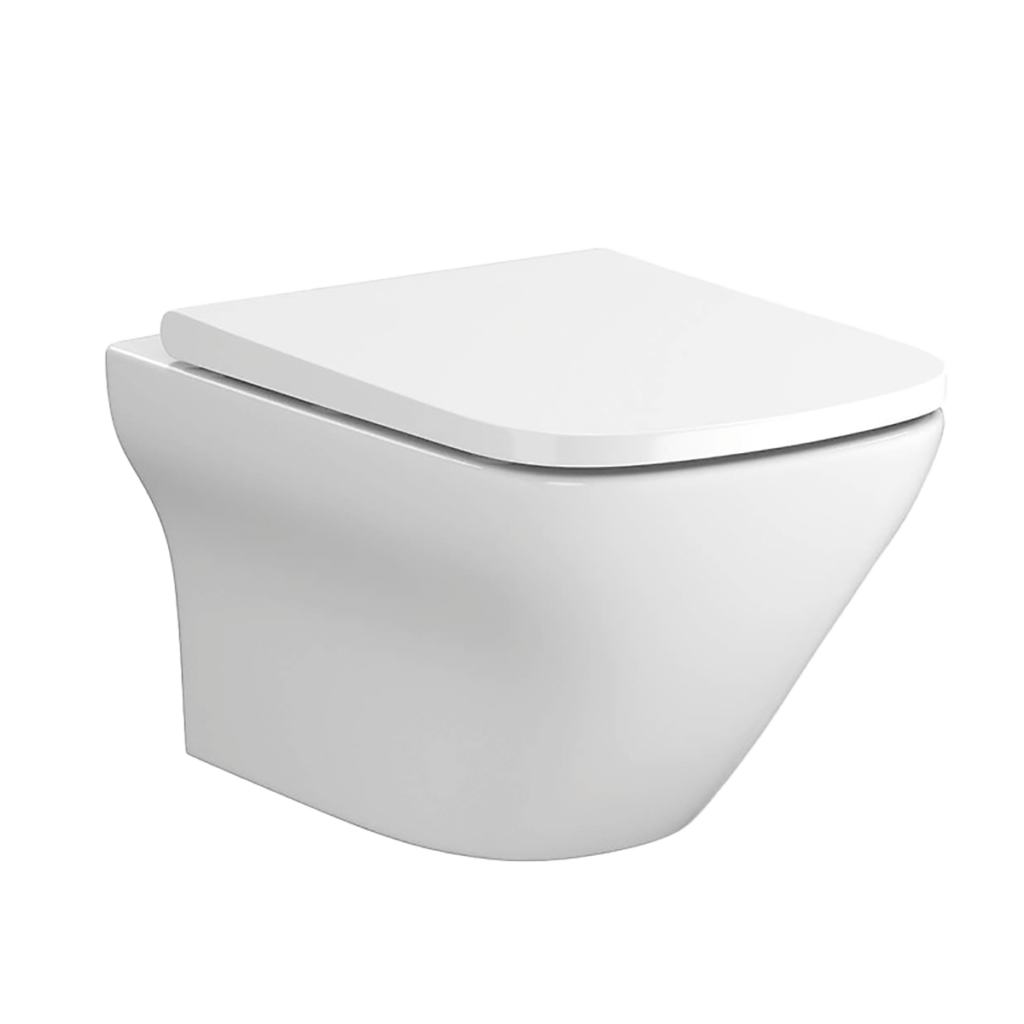 WC sospeso serie Larga Square “Clean On” - coperchio bianco opaco incluso